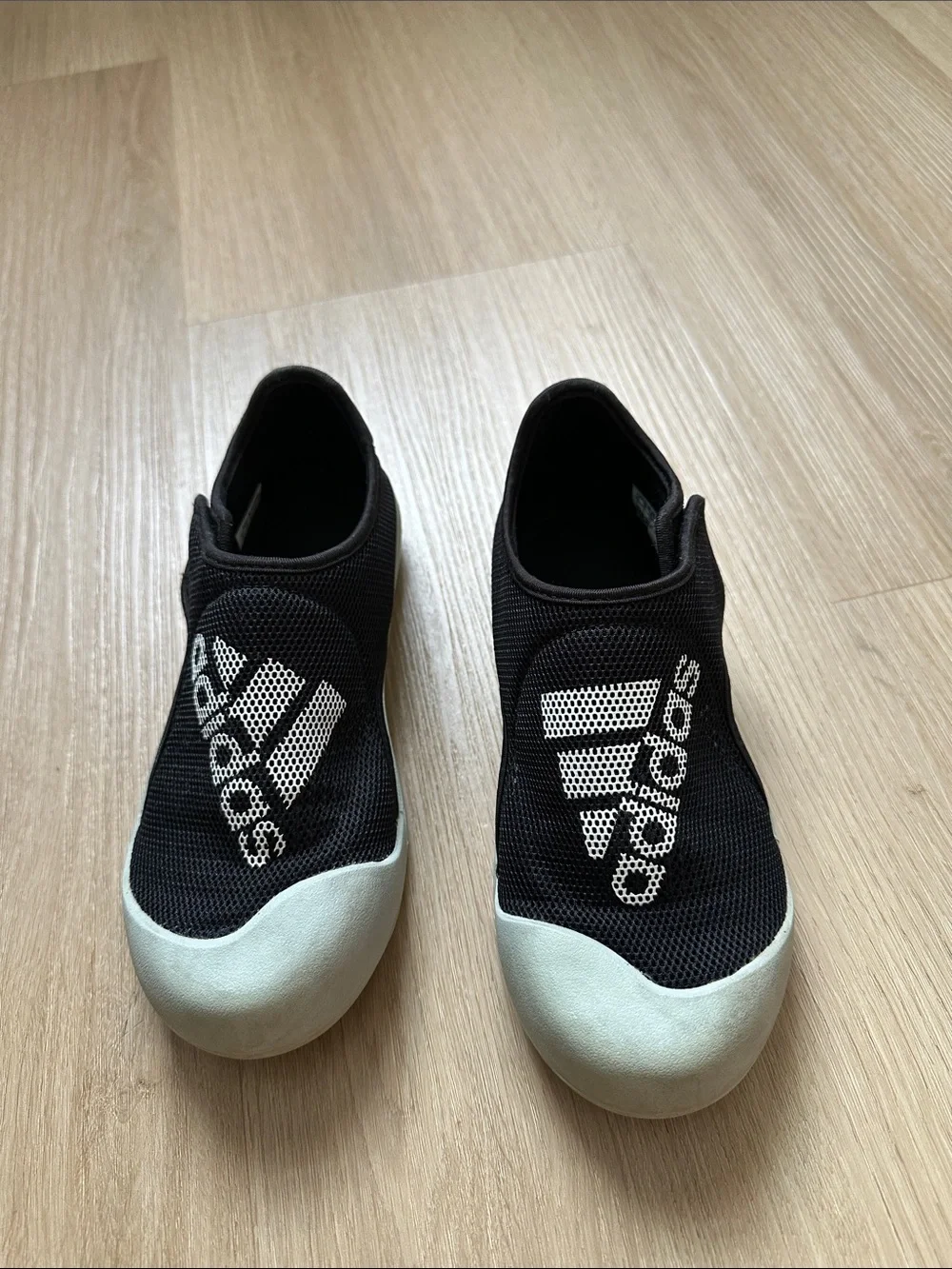 adidas Kids Black Slip-On Water Shoes with Light Gray Toe Caps